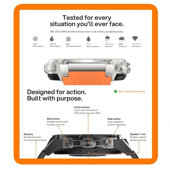 GARD Pro Ultra 3 Smartwatch - Silver and Orange